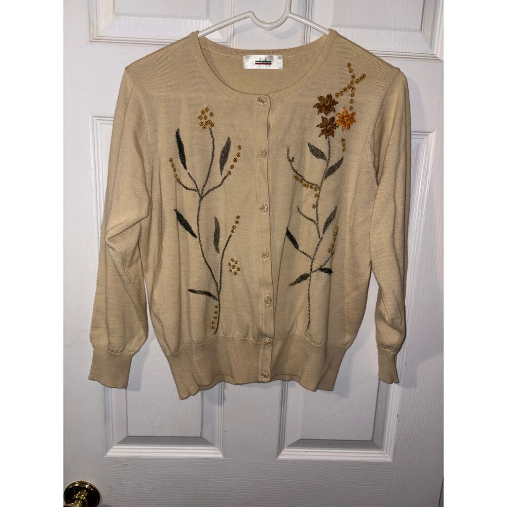 Linea ladies embroidered silk ribbon cardigan women’s size medium